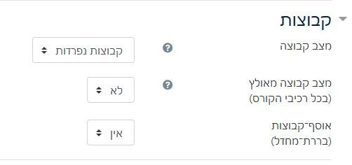 מסך הגדרות אתר קורס - אפשרויות של קבוצות